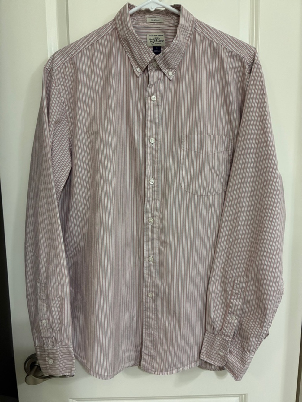 J. Crew Pink and White Striped Button-Down Shirt
